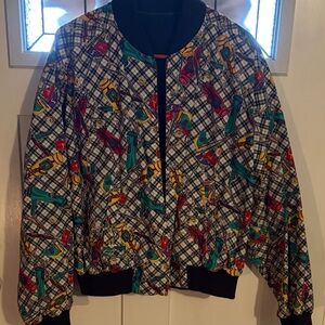 LIZSPORT Vintage Golf Plaid reversible Bomber Jacket Large